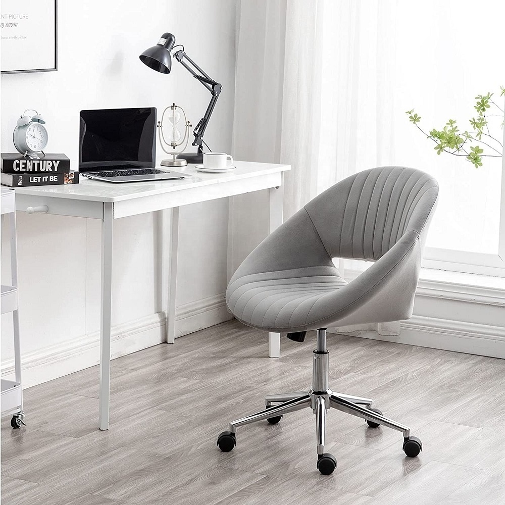 Grey Velvet Home Office Chair Modern Design Velvet Desk Chair with 360 Degree Castor Wheels for Living Room Bedroom dining room