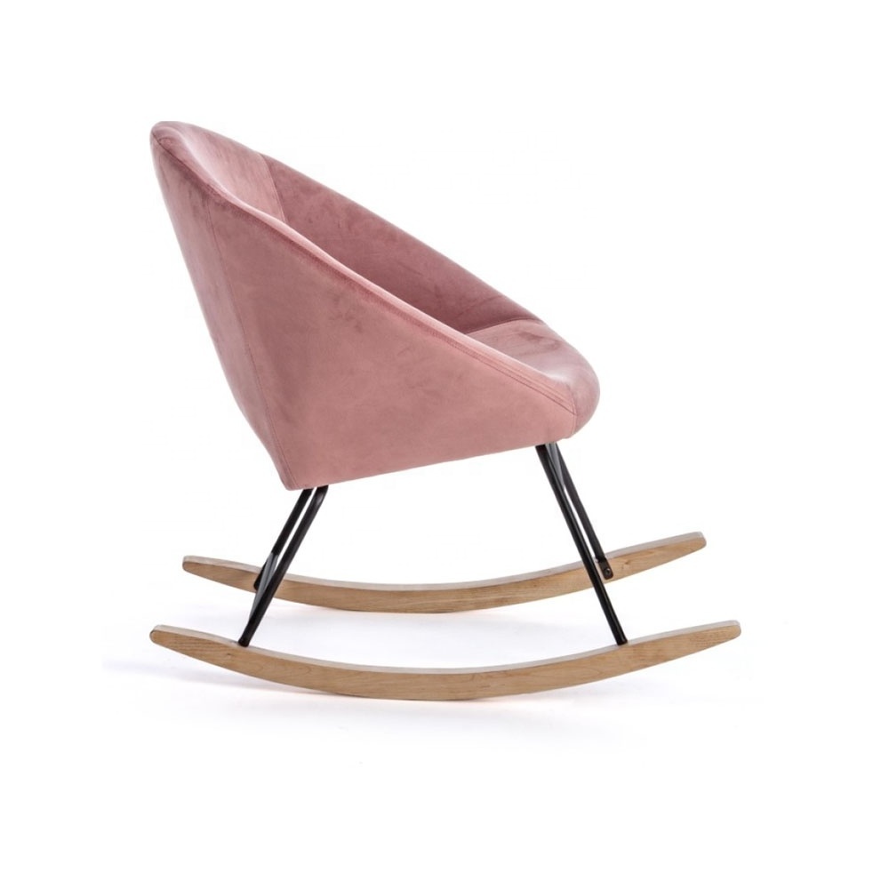 Rocking Wooden and Metal Rocker Glider Pink Fabric Armchair Comfy Side Living Room Bedroom Studio Leisure Office Accent Chair