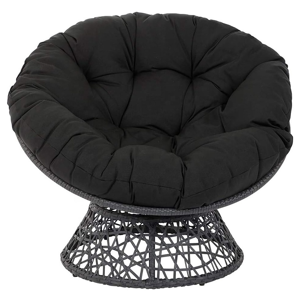 Outdoor Patio Lounge Chairs Swivel Papasan Chair Round Circle Rattan Chair with Cushion and Metal Frame