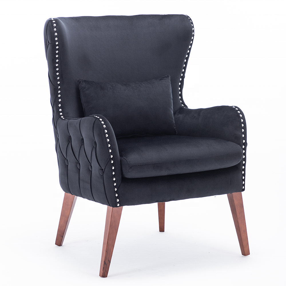 Wholesale Hot Sales black velvet dining room chairs Fabric Leisure chair with KD Wooden leg  Arm Chair For Living Room