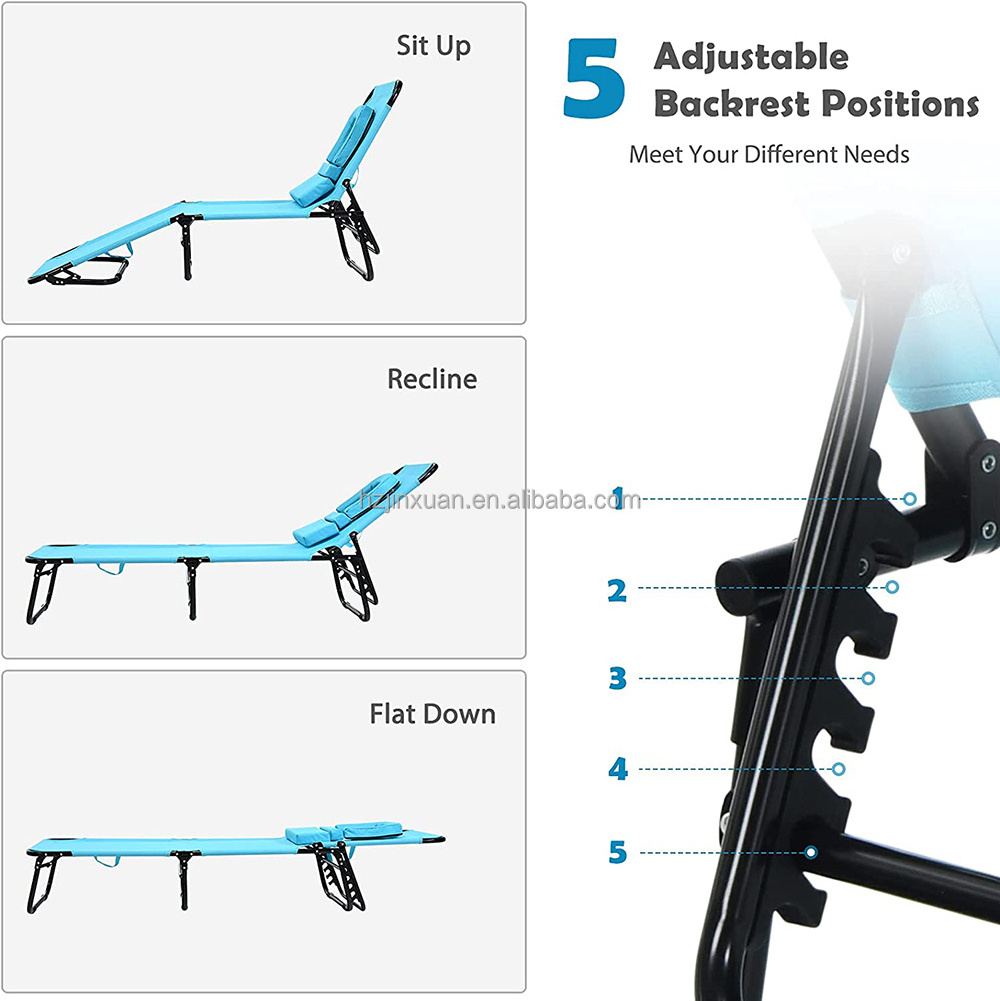 Beach Lounge Chair Sunbathing Chair Patio Lounge Chair Folding Adjustable Recliner with Hole for Face