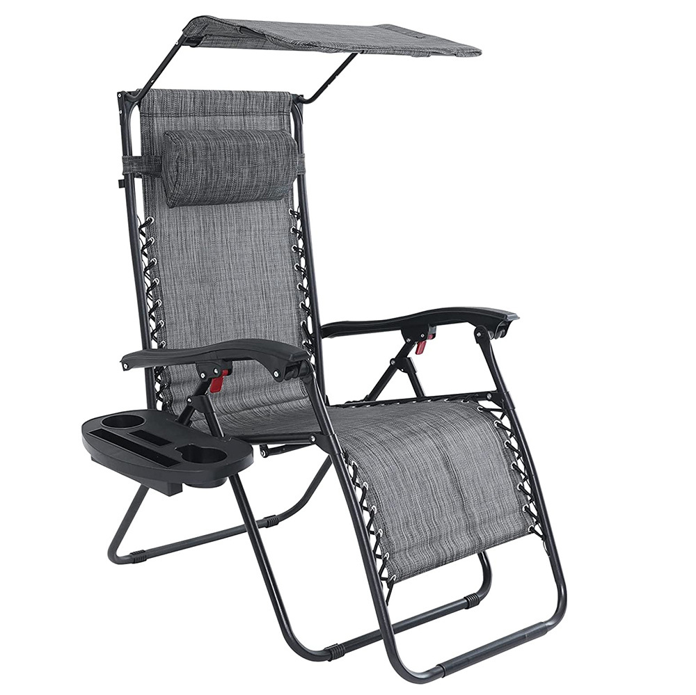 Adjustable Outdoor Recliners Free Cup Holder Folding Reclining Lounge Chair Zero Gravity Chairs Set of 2 with Canopy