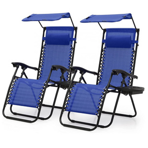 Adjustable Outdoor Recliners Free Cup Holder Folding Reclining Lounge Chair Zero Gravity Chairs Set of 2 with Canopy