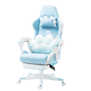 USA High Quality Cute Pink Blue Girls Gaming Chair Comfortable Computer Desk Gaming Chair With Cat Lumbar Pillow And Footrest