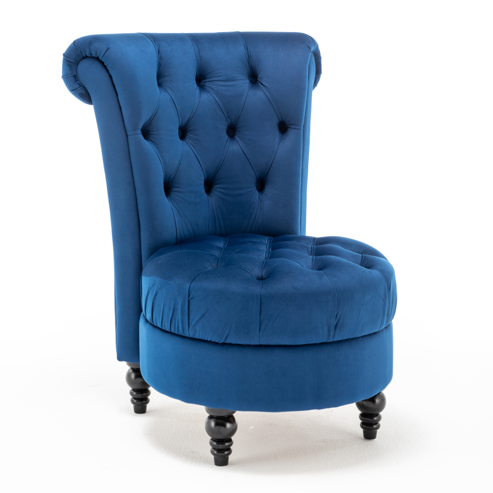 Elegant look Living Room Velvet Blue Chairs High Back Accent Bedroom Chair Tufted Royal Throne upholstered wooden chair