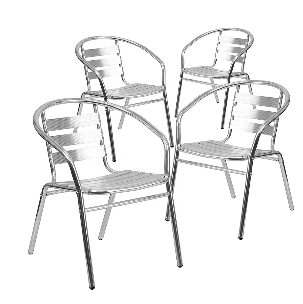 Wholesale hot selling Outdoor Furniture Metal Stackable Dining Arm Chairs Set of 4 Cheap Garden Chair Aluminum