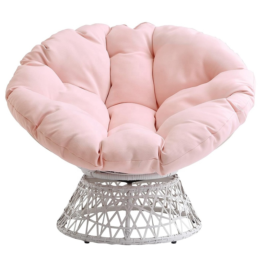 Outdoor Swing Rocking Chair wholesale Swivel Wicker Papasan Rattan Chairs with Pink Cushion