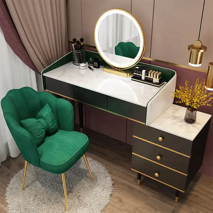 Modern Dressing Table With Large Mirror 2 Drawers Vanity Table With Stool Family Bedroom High Sense Light Luxury Storage Dresser