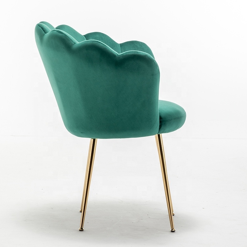 Green Velvet Accent Chair Modern Petal Shape Side Chair with Golden Metal Legs 250 LBS Weight Capacity living room chair