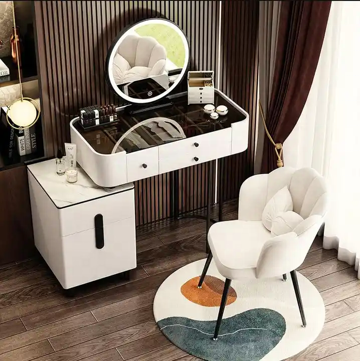 Modern Dressing Table With Large Mirror 2 Drawers Vanity Table With Stool Family Bedroom High Sense Light Luxury Storage Dresser