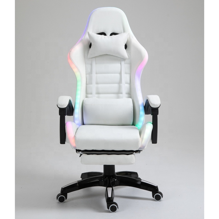 Mexico player leather stylish wide personalizado portable full white pu pvc rgb led gamer chair rotating footrest gaming chair