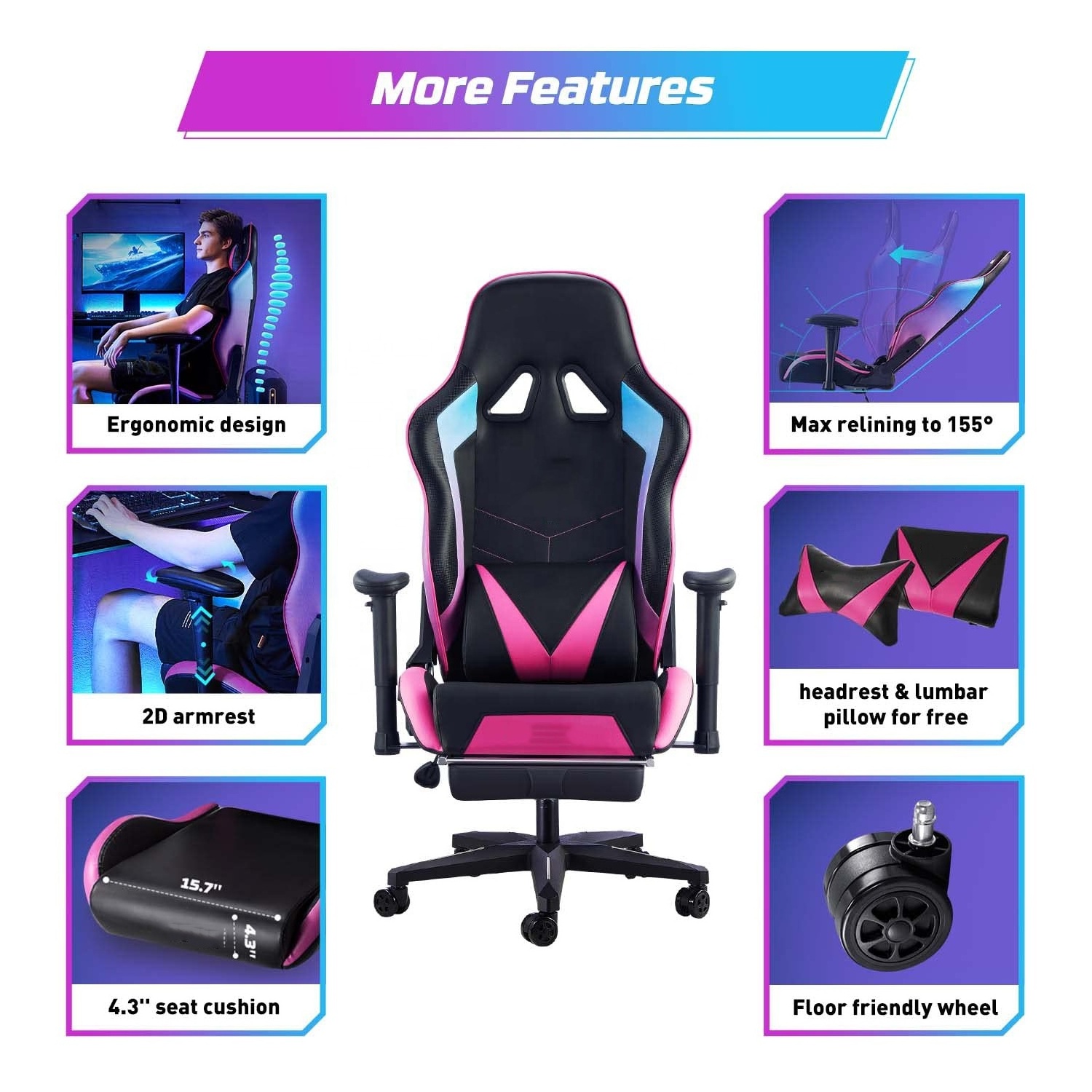 Professional Ergonomic Design Big and Tall Computer Chair Adjustable wide Rocking chairs PU Leather gaming Chair with Footrest