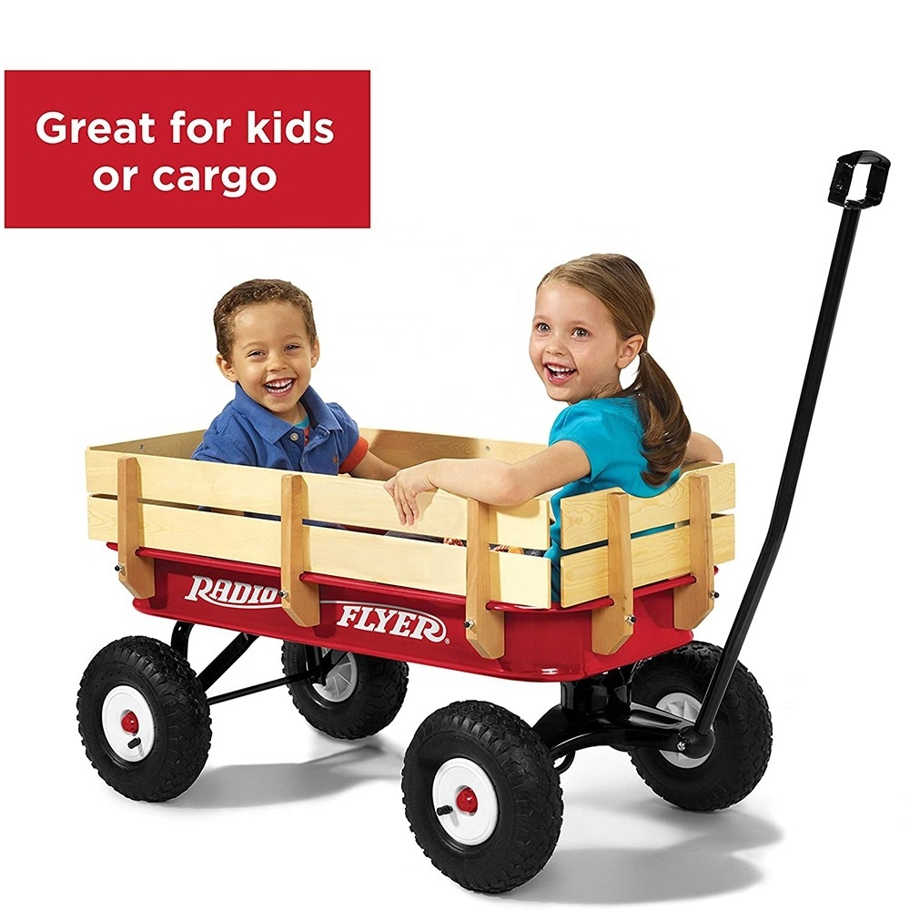 Wood Beach Wagon Collapsible Utility Shopping Cart Outdoor Camping Garden Portable Cart Wagon 360 Degree Swivel Wheels