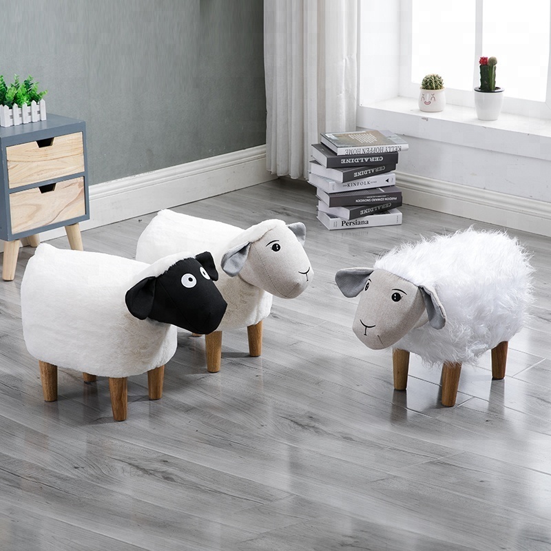 Modern Home decor white sheep storage wooden kids animal stool velvet ottoman stools garden stool