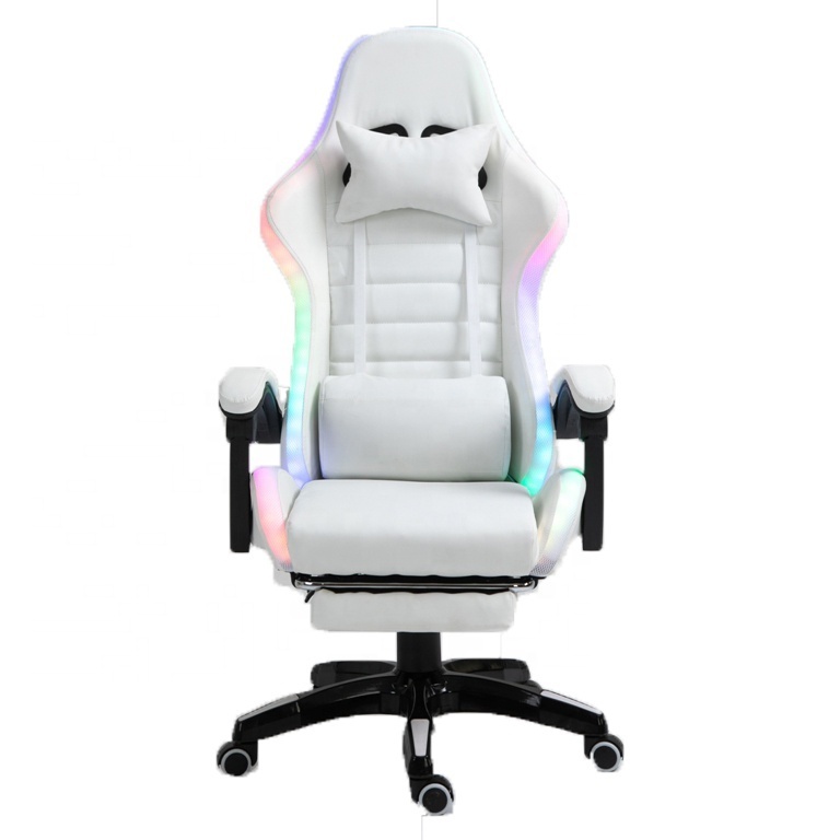 Mexico player leather stylish wide personalizado portable full white pu pvc rgb led gamer chair rotating footrest gaming chair