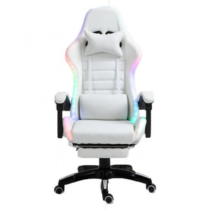 Mexico player leather stylish wide personalizado portable full white pu pvc rgb led gamer chair rotating footrest gaming chair