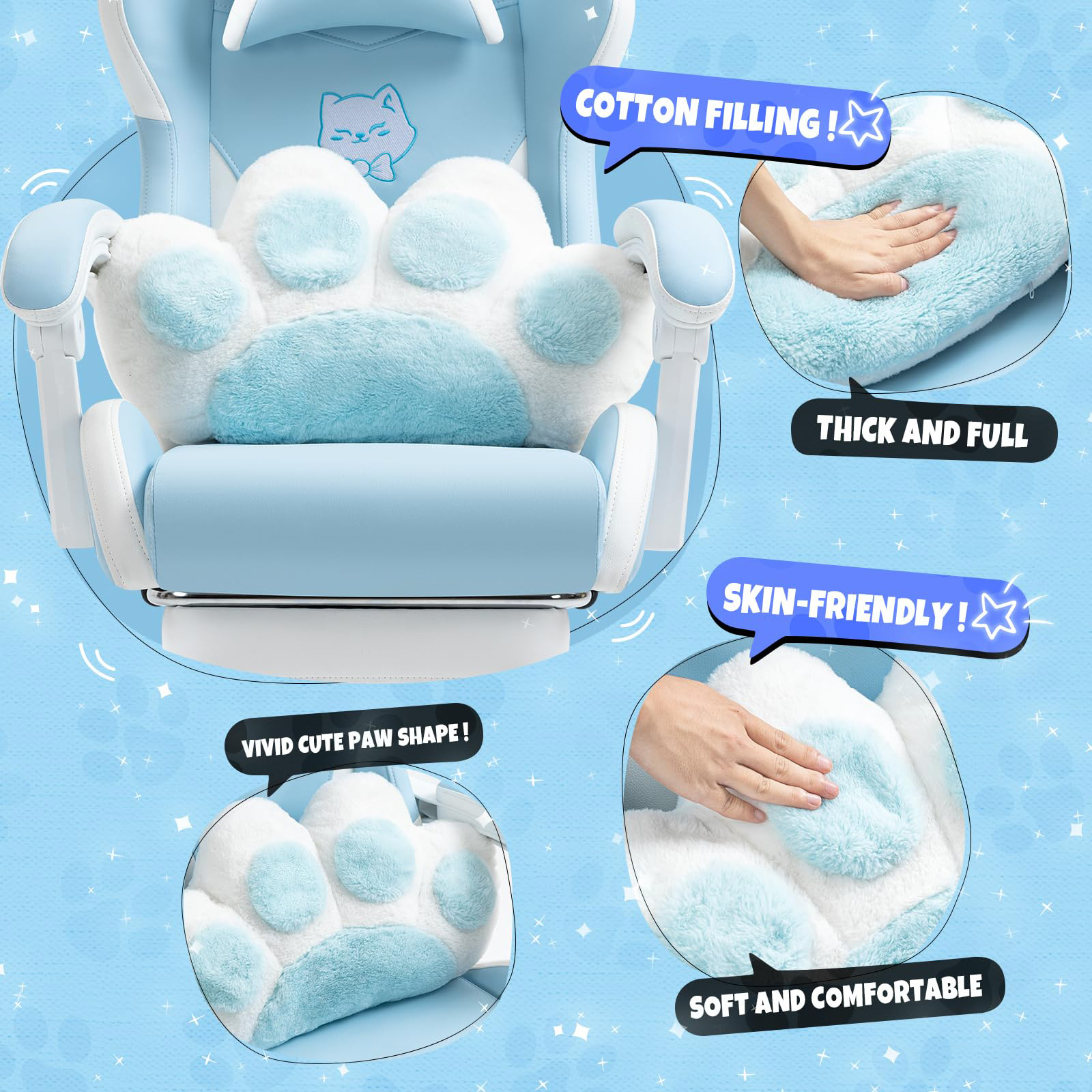 USA High Quality Cute Pink Blue Girls Gaming Chair Comfortable Computer Desk Gaming Chair With Cat Lumbar Pillow And Footrest