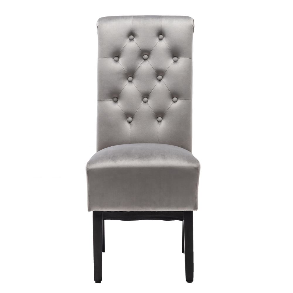 Velvet Upholstered lion head knocker Chair Wood Legs Dinning Chair Finish with Velvet Fabric Light Gray High back Accent chairs