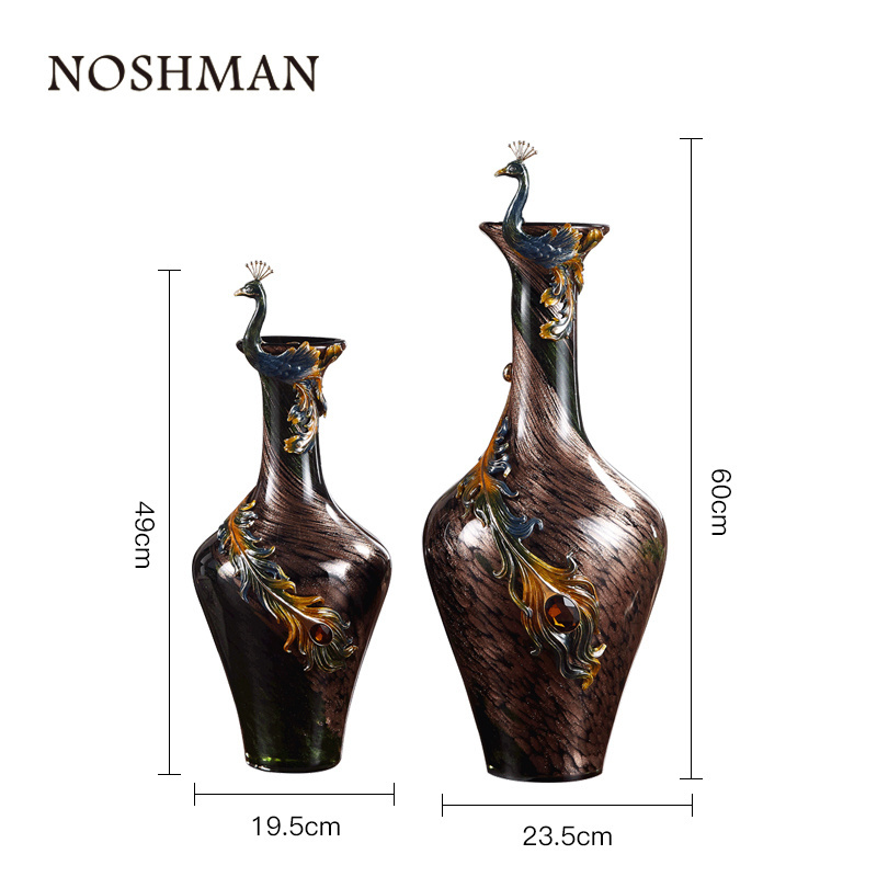 Luxury Peacock Bottle Glass Bottle Table Crafts Ornaments Flower Vases For Home Colorful Enamel Glass Vase