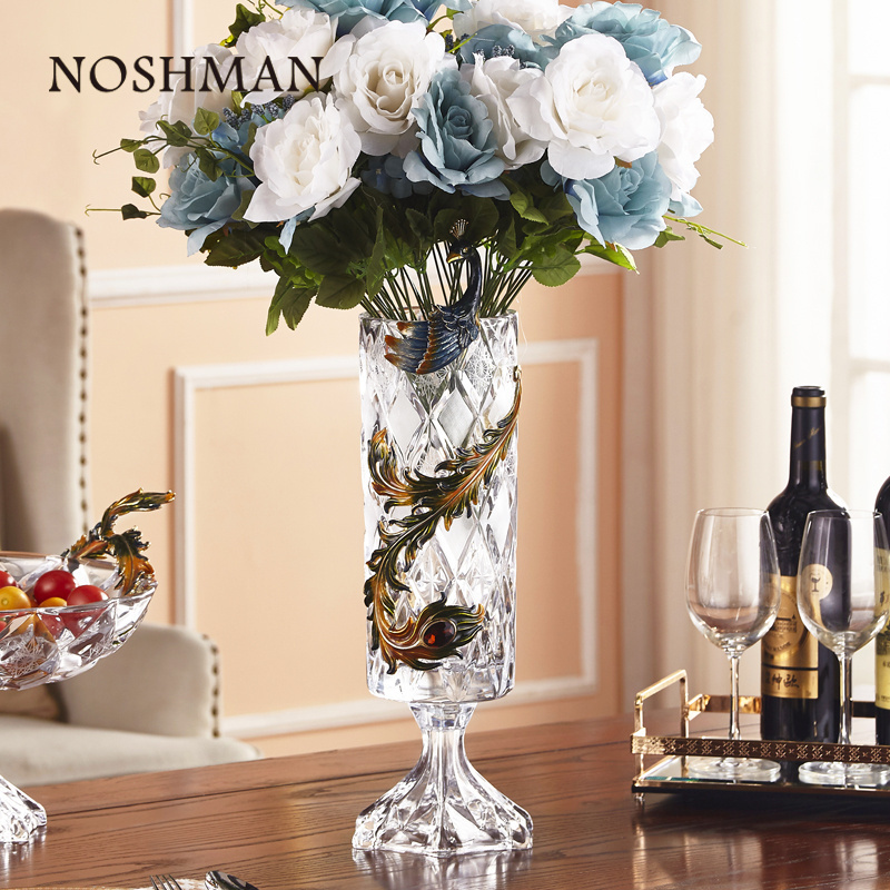 NOSHMAN Luxury Style florero de vidrio Crystal Vases Clear Modern Wholesale Glass Vase Enamel Flower Glass Vase