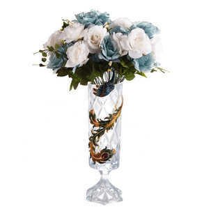 NOSHMAN Luxury Ornaments Craft Color Crystal Home Decoration Peacock Rhinestones Enamel Glass Vase