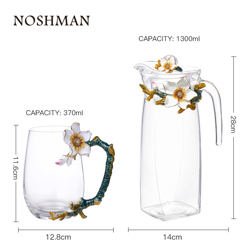 NOSHMAN customized 1.3L enamel nordic style metal decorative bulk transparent clear glass kettle heat resistant chinese teapot