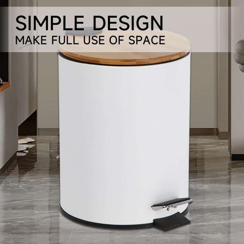 3L 5L Bamboo Lid Trash Can Strong Feet Pedal Touchless Garbage Rubbish Waste Bins For Hotel Home