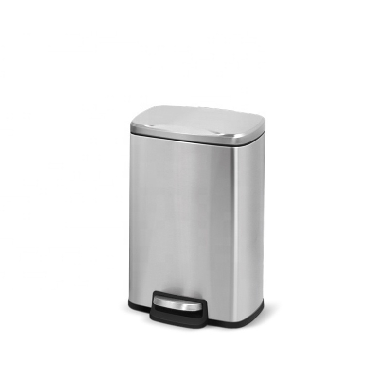 Stainless Steel Rectangular Soft-Close Trash Can Pedal Bin Foot Step Bin with Steel Bar Pedal