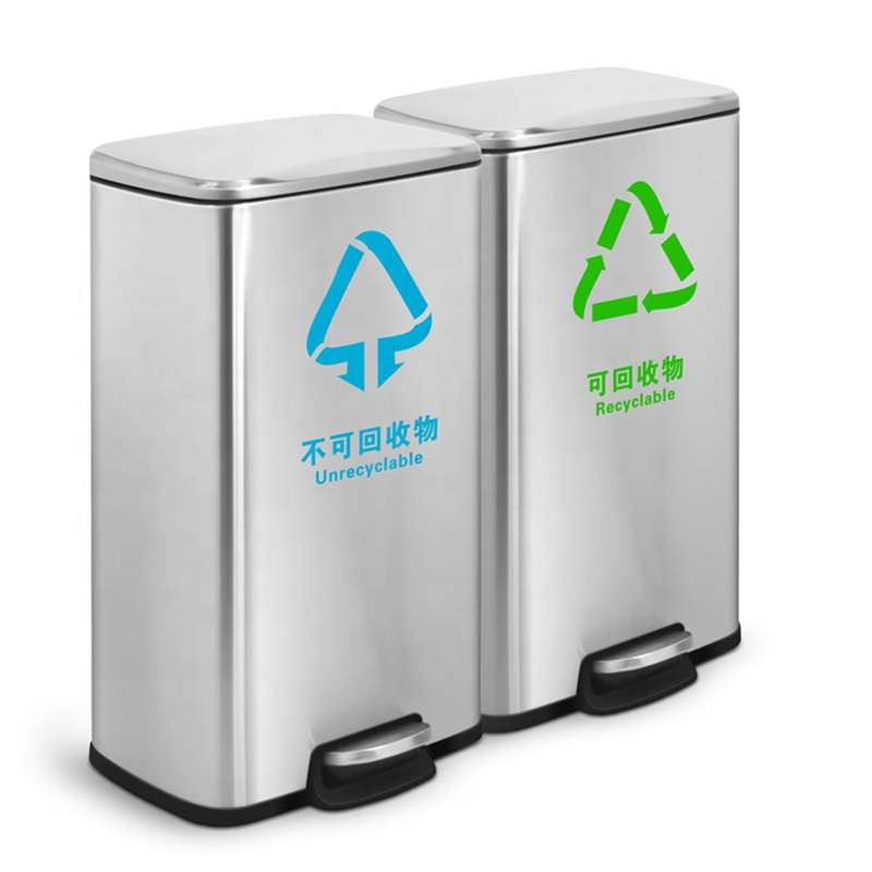 Stainless Steel Rectangular Soft-Close Trash Can Pedal Bin Foot Step Bin with Steel Bar Pedal