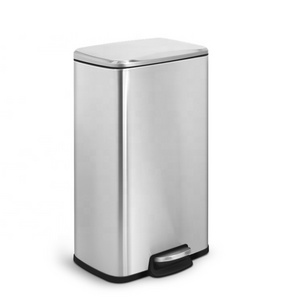 Stainless Steel Rectangular Soft-Close Trash Can Pedal Bin Foot Step Bin with Steel Bar Pedal