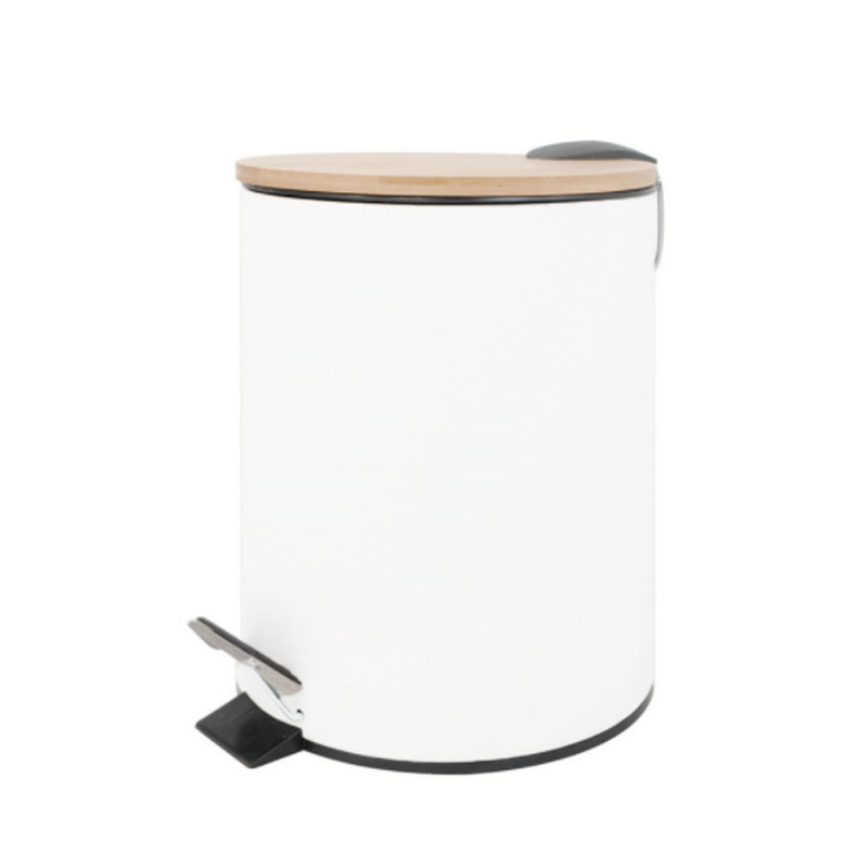 3L 5L Bamboo Lid Trash Can Strong Feet Pedal Touchless Garbage Rubbish Waste Bins For Hotel Home