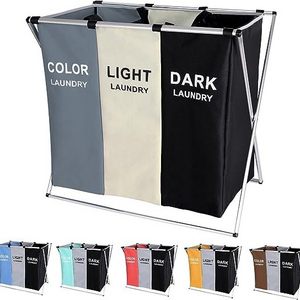 Laundry Basket 3 compartments Hamper Clothes Bin Organiser Folding Light Dark Colour 3 Section