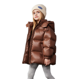 Shining fabric luxury unisex   children's down jacket coat winter warm outdoor hooded winter clothes for kids