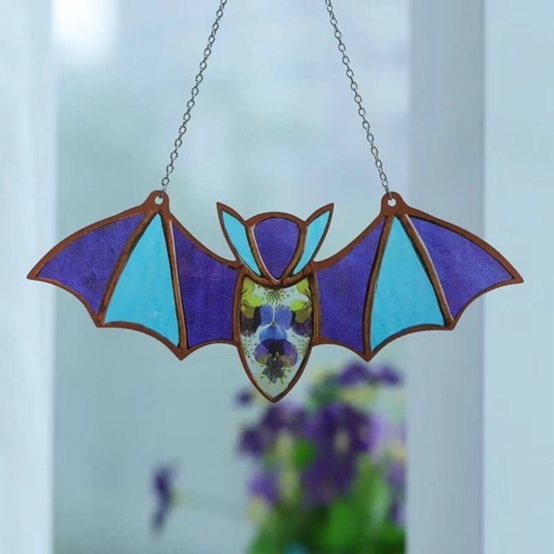 Wall Art Halloween Bat Stained Glass Window Sun Catcher Window Hanging For Home Living Room Bedroom