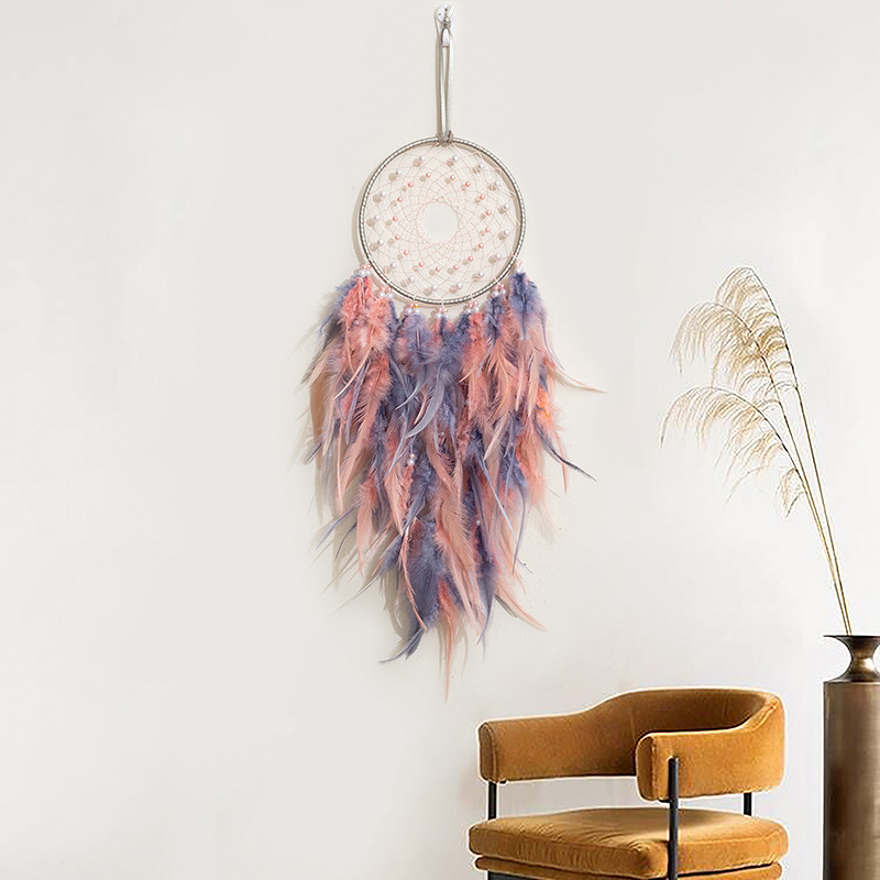 Boho Chic Kids Wall Hanging Handmade Pink Feather Dream Catchers Half Moon Accessories Home Decor Room Decor For Girls