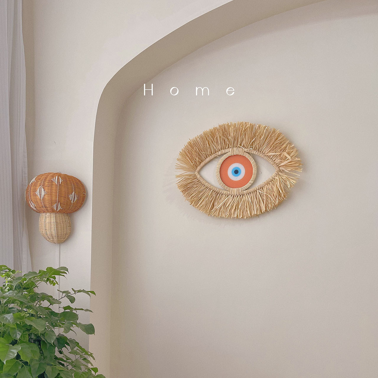 Nursery Room Wall Decor Weaving Straw Turkish Blue Evil Eye Door Hanging Wall Home Decoration