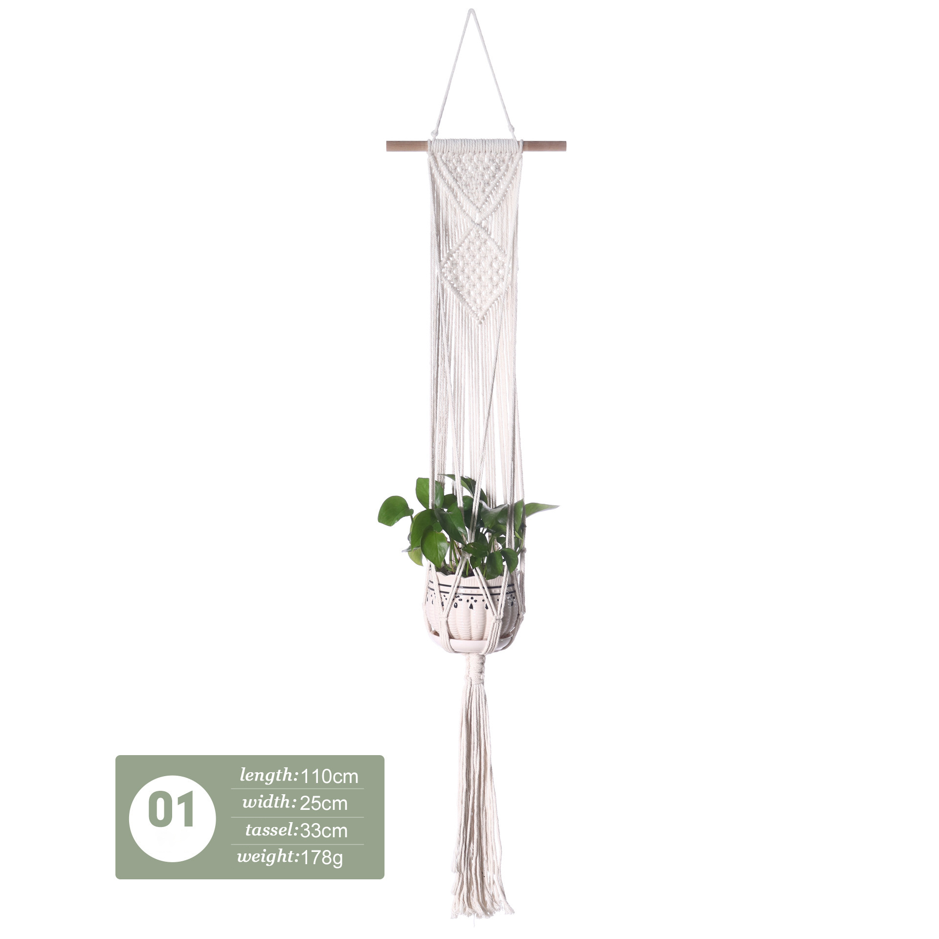 Wholesale Handwoven Macrame Cotton Outdoor Hanging Plant Holder Hangers With Wood Home Decorations