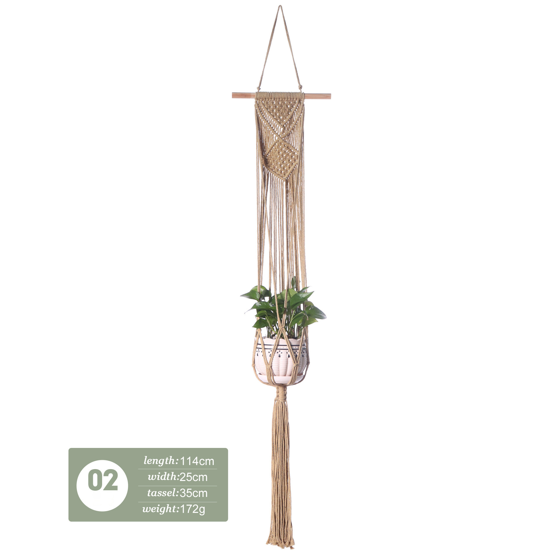 Wholesale Handwoven Macrame Cotton Outdoor Hanging Plant Holder Hangers With Wood Home Decorations