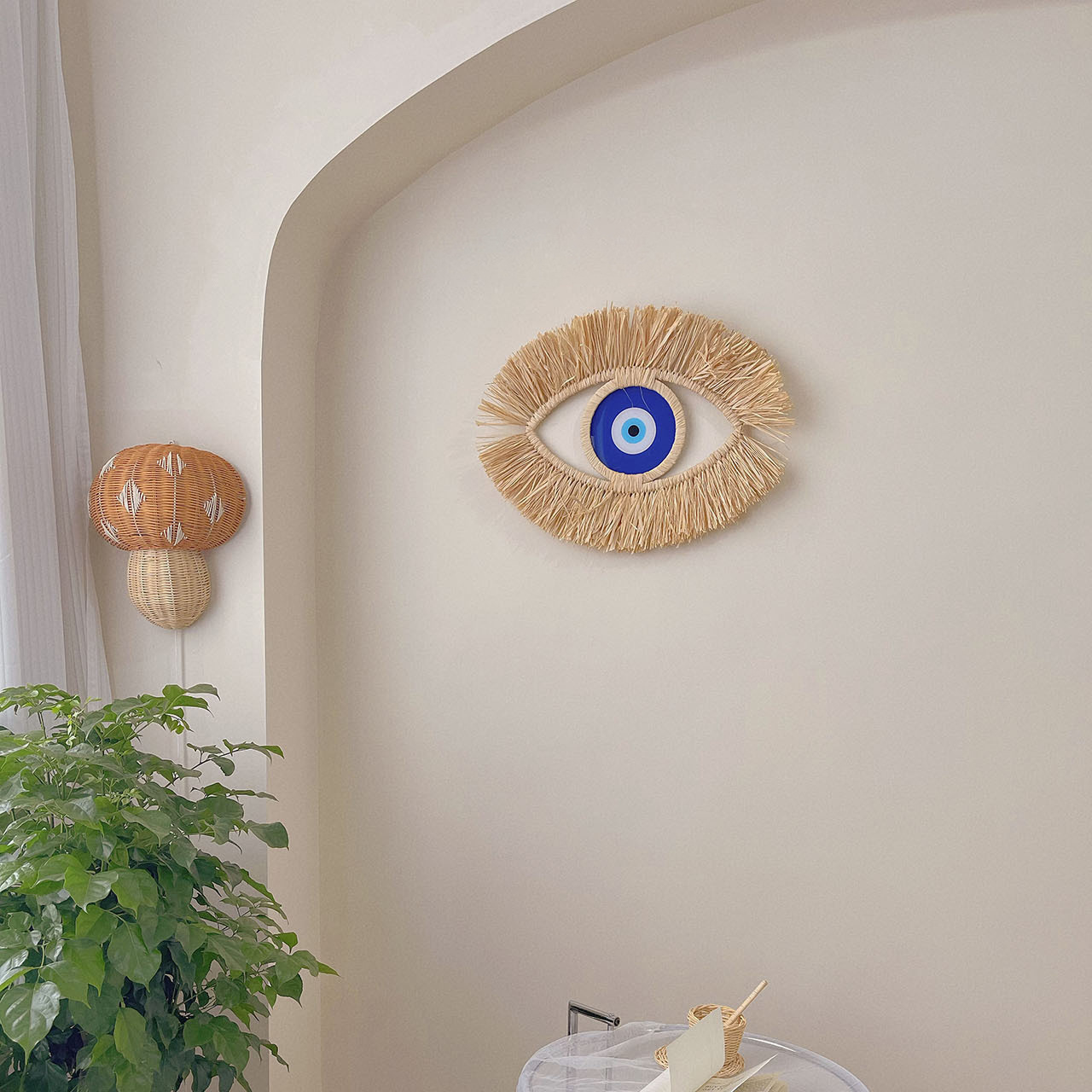 Nursery Room Wall Decor Weaving Straw Turkish Blue Evil Eye Door Hanging Wall Home Decoration