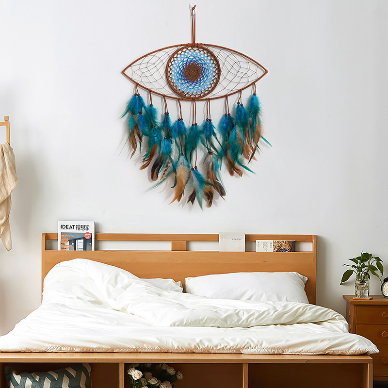 Large Boho Crochet Turkey Evil Eye Dream Catchers Wall Hanging Home Decoration For Bedroom