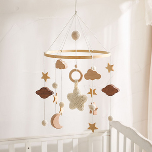 Nursery Handmade Wall Hanging Crochet Star Wood Baby Crib Mobiles Felt Soft Toy Holder Bracket For Cots