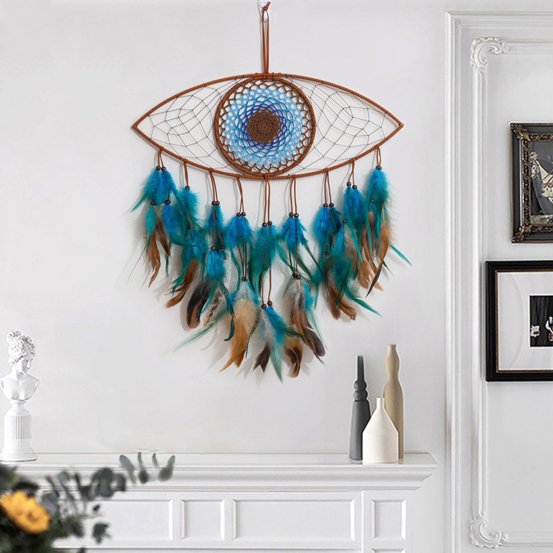 Large Boho Crochet Turkey Evil Eye Dream Catchers Wall Hanging Home Decoration For Bedroom