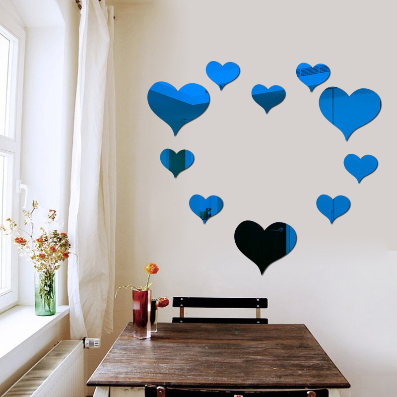 Wholesale Removable Heart Shape Unbreakable 3d Gold Mirror Wall Stickers Self Adhesive Wall Decals For Bedroom