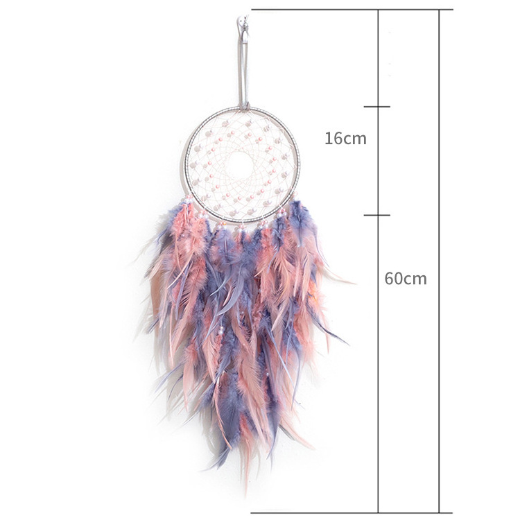 Boho Chic Kids Wall Hanging Handmade Pink Feather Dream Catchers Half Moon Accessories Home Decor Room Decor For Girls