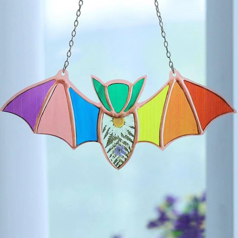 Wall Art Halloween Bat Stained Glass Window Sun Catcher Window Hanging For Home Living Room Bedroom