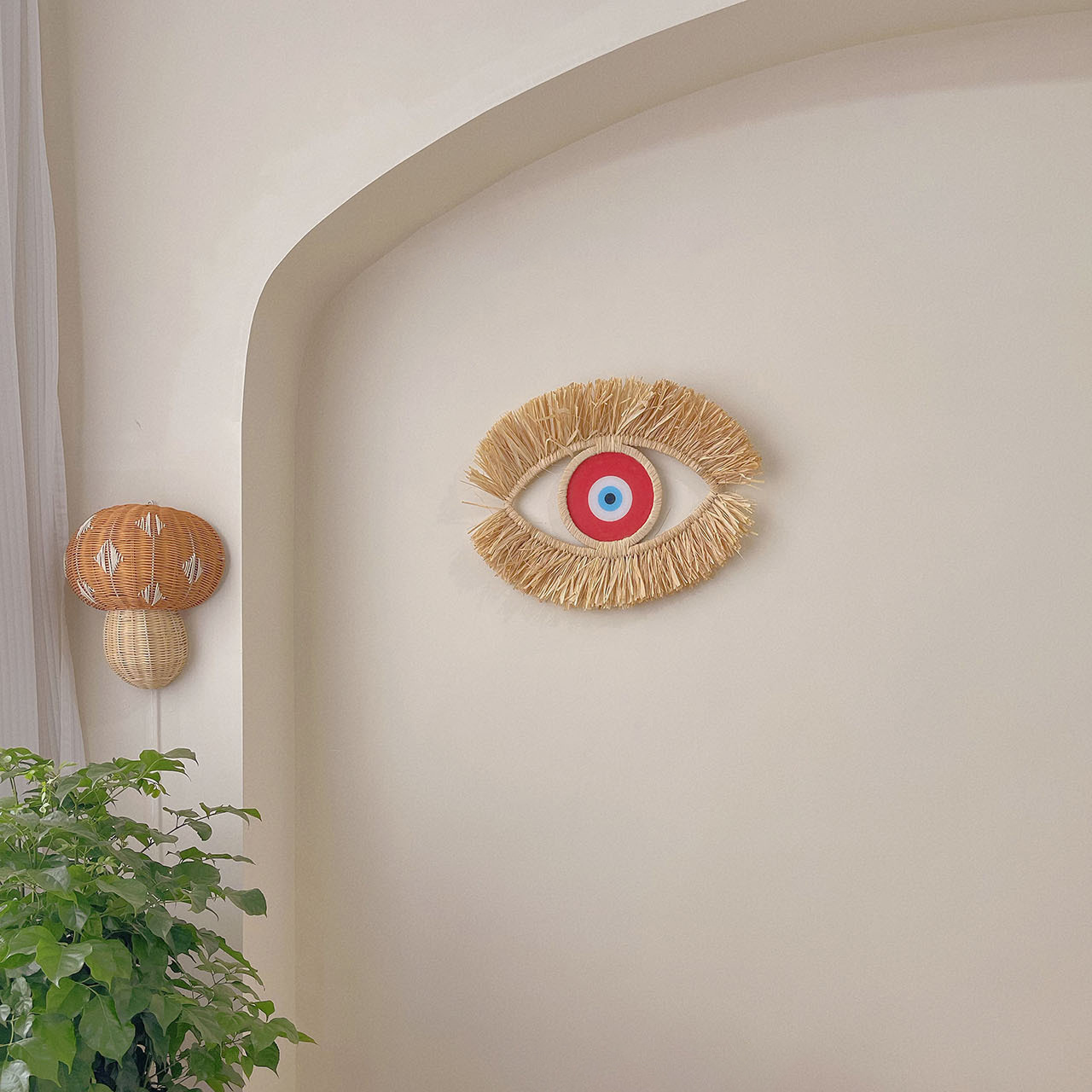 Nursery Room Wall Decor Weaving Straw Turkish Blue Evil Eye Door Hanging Wall Home Decoration