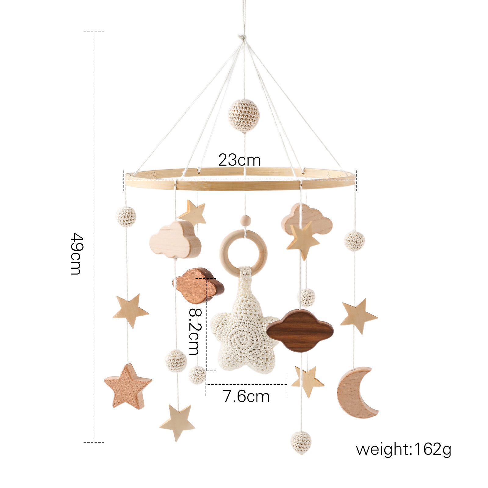 Nursery Handmade Wall Hanging Crochet Star Wood Baby Crib Mobiles Felt Soft Toy Holder Bracket For Cots