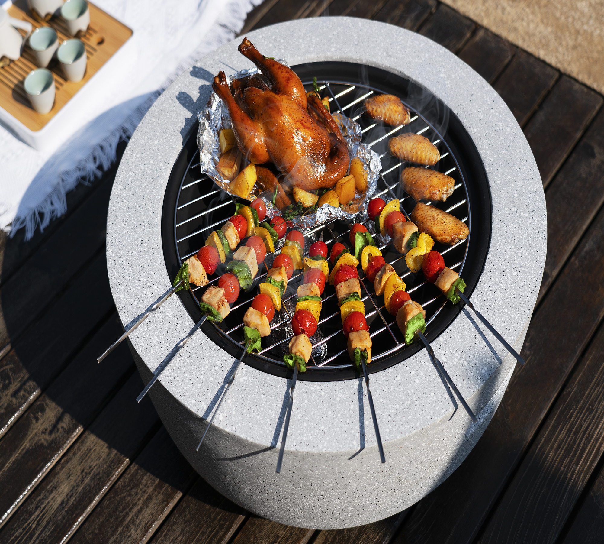 New BBQ Grill Outdoor Charcoal Round Magnesium Oxide Fire Pit Wood Burning BBQ Fire pits for Outside Cooking