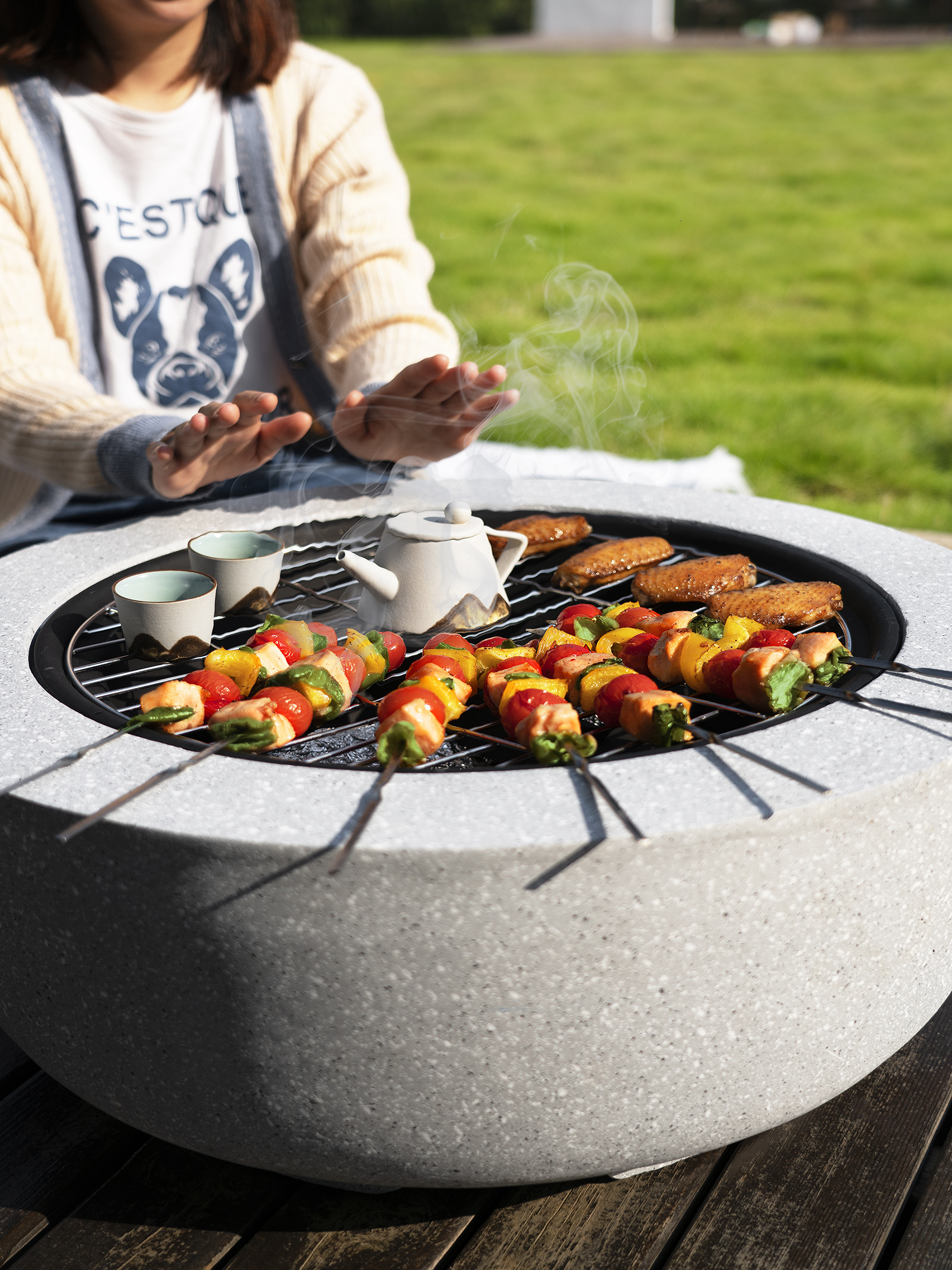 New BBQ Grill Outdoor Charcoal Round Magnesium Oxide Fire Pit Wood Burning BBQ Fire pits for Outside Cooking