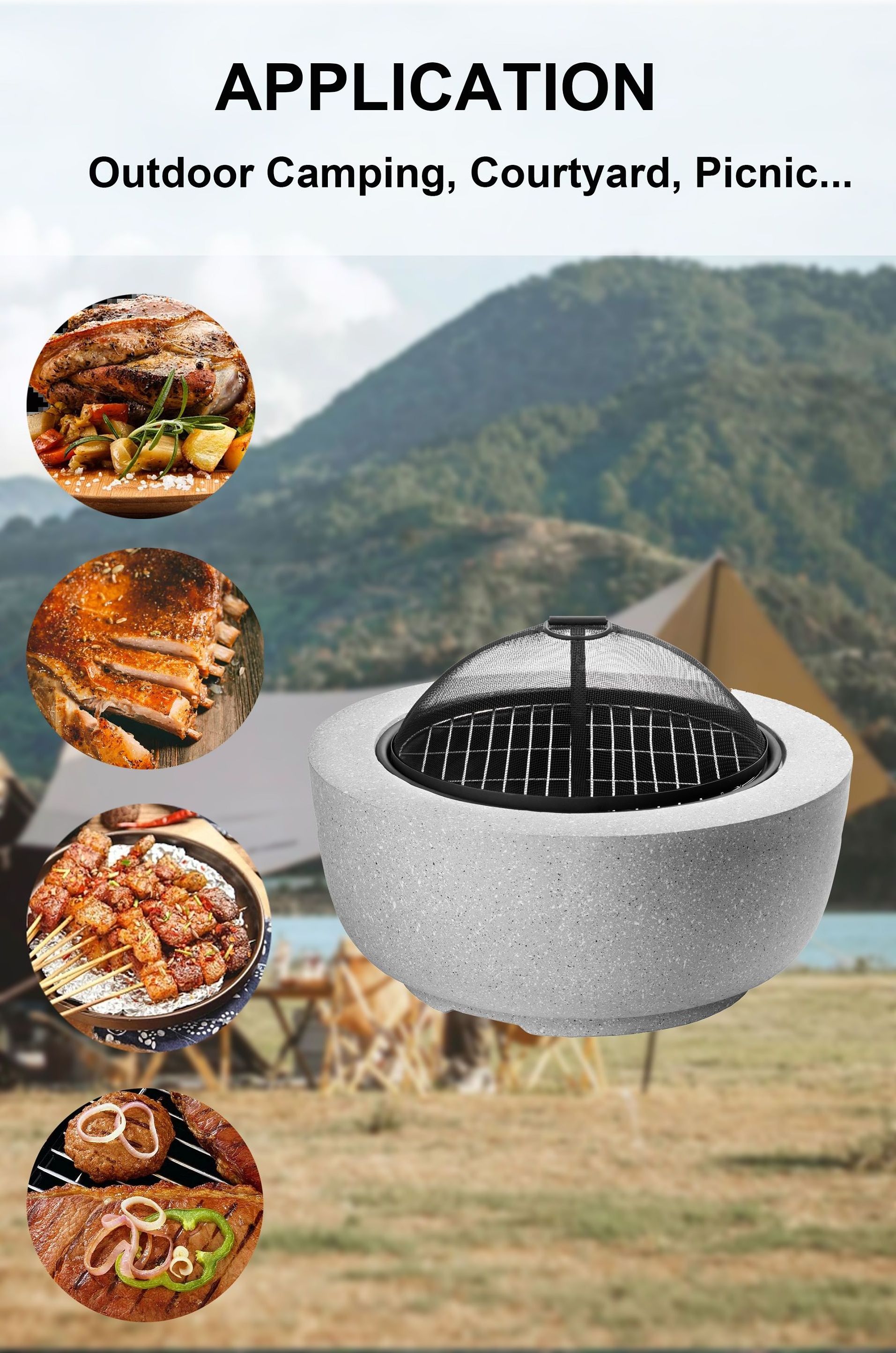 New BBQ Grill Outdoor Charcoal Round Magnesium Oxide Fire Pit Wood Burning BBQ Fire pits for Outside Cooking